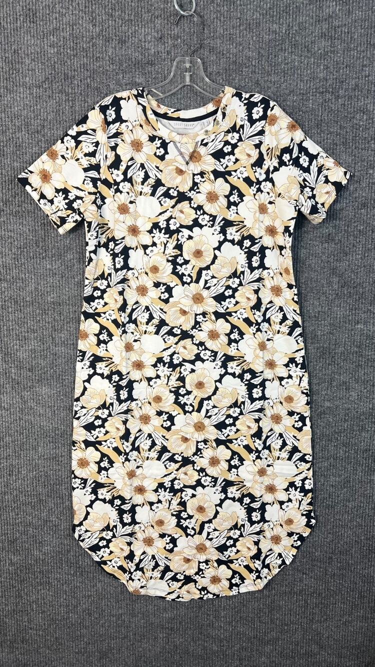 Sport Savvy Midi T Shirt Dress Womens Small Floral Short Sleeve Boho Minimalist